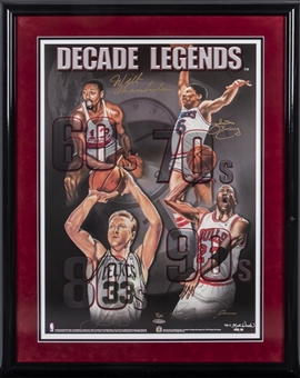 Decade Legends Matted & Framed 17 x 24 Lithograph Signed By Michael Jordan, Larry Bird, Wilt Chamberlain, & Julius "Doctor J" Erving - LE 7/200 (UDA)